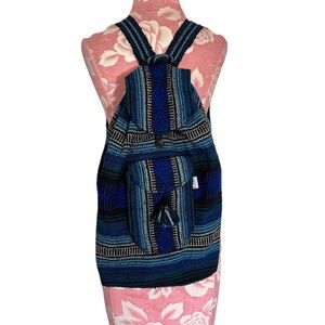 Lillo Artesians Blue Knit Hippie Backpack Travel Boho Drawstring Tribal Woven